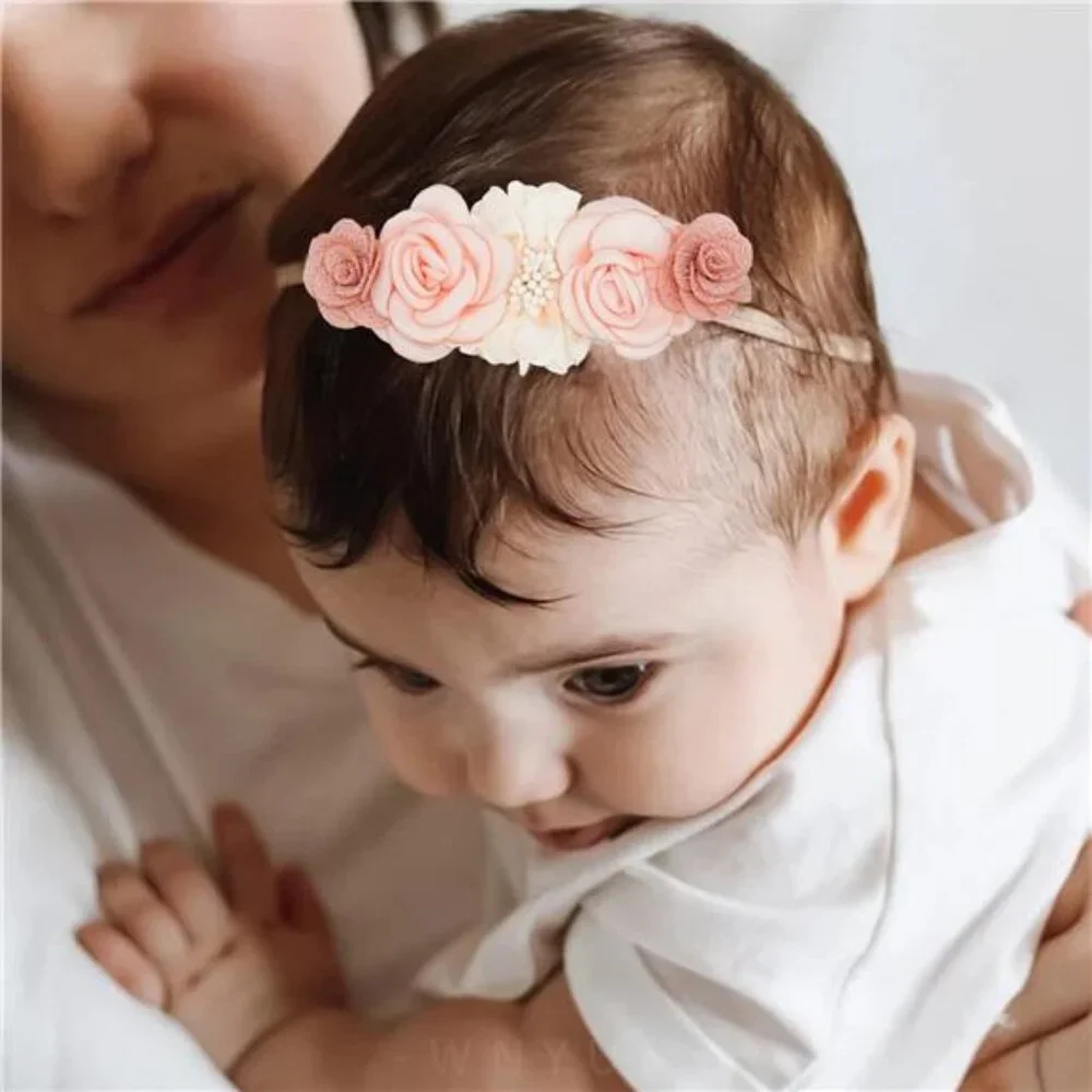 Baby girl flower headbands set nylon elastic bows infant newborn toddler girls